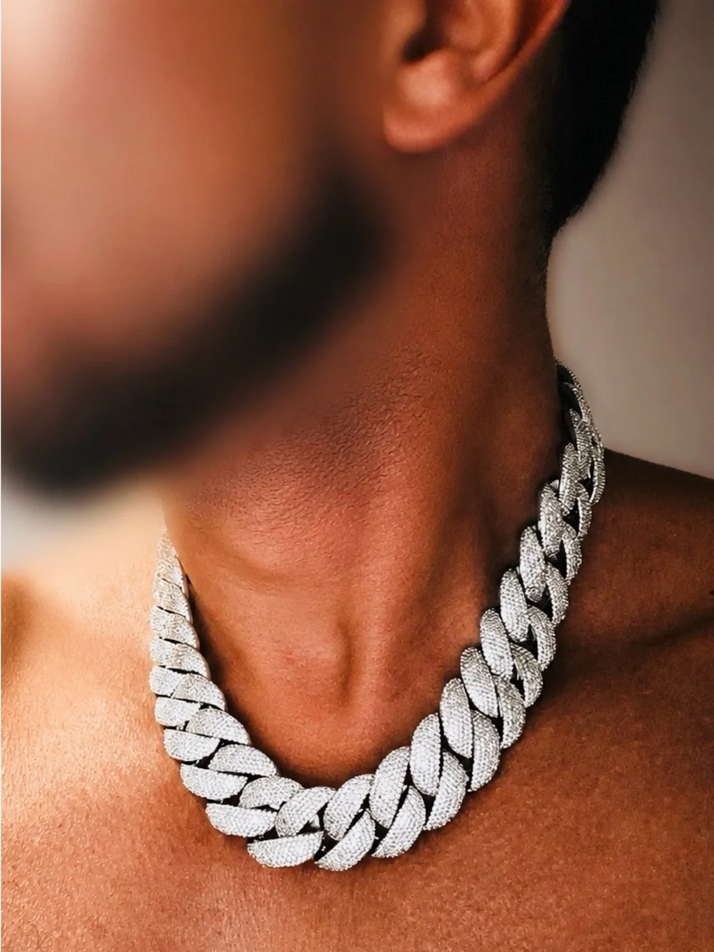 Silver Cubic Zirconia Paved Cuban Link Necklace - MOISSANITE